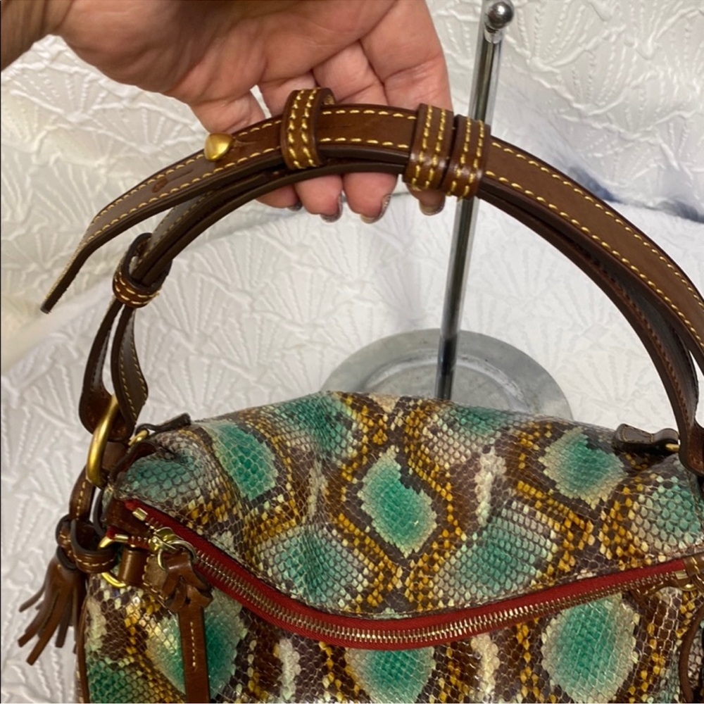 Dooney & Bourke Brown and Turquoise Snakeskin-Print Florentine Shoulder Bag - Picture 9 of 11